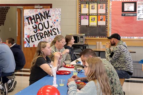 Veterans and students enjoy the EMS NJHS Veterans Day luncheon 
